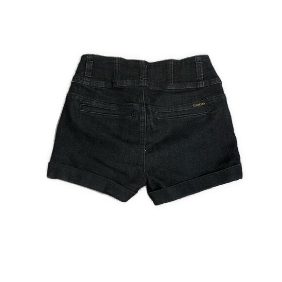 Bebe Dark Blue High Waist Rise Jewel Denim Jean Shorts 24 - Picture 2 of 4
